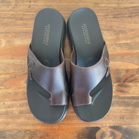 Skechers Brown Leather Sandals with Floral Accent - Size 9 - Picture 2 of 10